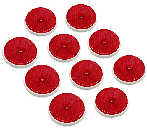 ETUKER 10 Pack Rear Reflector,Trailer Round Reflectors for Gate Posts, Round Rear Reflectors Screw Fixing, Trailer Round Reflector Suitable for RV Truck Tractor Gate Reflectors(Red)