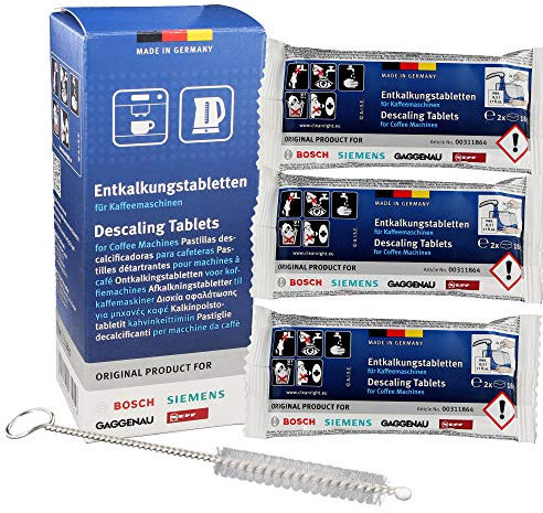 DL-pro 6 Entkalkungstabletten Entkalker für Bosch Siemens 00311864 TZ6002 Kaffeemaschine Set mit DL-Pro Reinigungsbürste