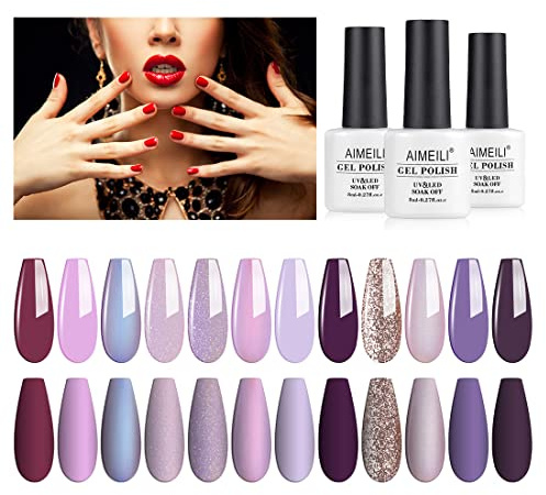 AIMEILI Gel Nagellack UV LED Gellack Farben Set 12 pcs 8ml Soak Off Nägel Farbgel Kit 19 | Soak Off Gel Nail Polish für Frühling Sommer Herbst Winter, Home Nagelstudio DIY Nail Art, Perfekt für Deinen Alltag