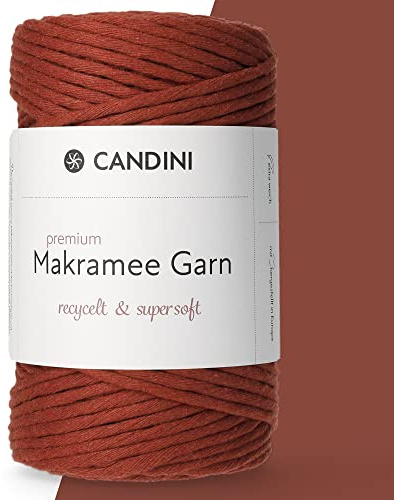 Candini Premium Makramee Garn | terracotta | 3mm x 100m | 100% recycelte Baumwolle aus Portugal | Baumwollgarn, DIY, rot, braun