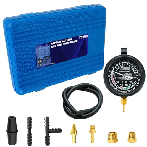 ATPEAM Unterdruck Manometer Set, Vakuummeter Vakuumtester kfz, Vakuumtester für Vergaser, Benzinpumpe und Unterdrucksysteme, Präzises Unterdruck Manometer für KFZ Diagnose | 10,2 cm Zifferblatt, 0–28 inHg & 0–10 psi genaues Messgerät, liest Kraftstoffdruck und Motorvakuum für Vergaser