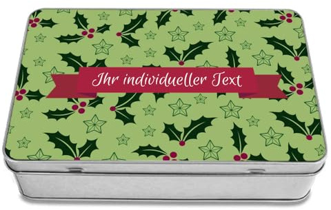 STEMPEL-FABRIK Geschenkdose Eckig mit Aufdruck - Design Mistelzweig - Keksdose - Plätzchendose - Metalldose - Geschenkidee für Weihnachten - Geschenkbox