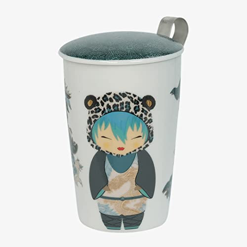 Eigenart Teaeve Little Animals Leo 80058 Gobelet à double paroi en porcelaine avec couvercle et passoire en acier inoxydable, sans BPA, 350 ml