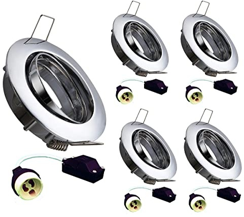 Cadre spot encastré en carton gypse GU10, porte-spot encastré rond chrome brillant, spots LED encastrés pour plaques de plâtre non compris, douille GU10, orientable Lot de 5 pièces