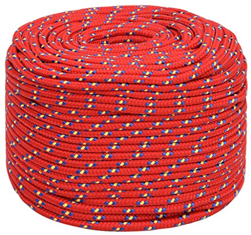 vidaXL Bootsseil Ankerleine Festmacher Tauwerk PP Leine Seil Tau Polypropylenseil Geflochten Flechtleine Rot 10mm 25m Polypropylen
