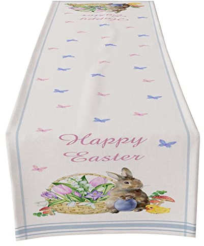 Kielsjajd Tischläufer Ostern Frühling Tischläufer Ostertischläufer Ostereier Tischband Osterhase Tischdeko Osterndeko Frühlingdeko Tischdekoration Ostern Tischdecke für Esszimmer (E-014, 33x183 cm)