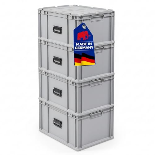 PROREGAL SuperSparSet 4x Eurobox NextGen Portable Made in Germany | HxBxT 33,5x40x60cm | 65 Liter | Grau | Eurobehälter, Transportbox, Transportbehälter, Stapelbehälter