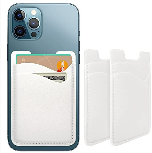 Leather Phone Card Holder, Stretchy Credit Card Holder for Phone Case - 2Pack White
