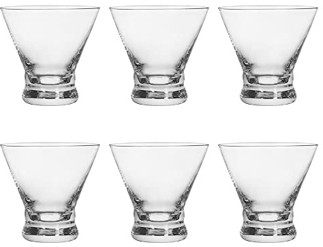 BTGLLAS Set of 6 Martini Glasses - 8-Ounce Cinched Design Cocktail Glasses with Heavy Base, Stemless Construction for Stability - Sturdy and Elegant Cosmopolitan Bar Glasses (Glass, Clear6Pcs)