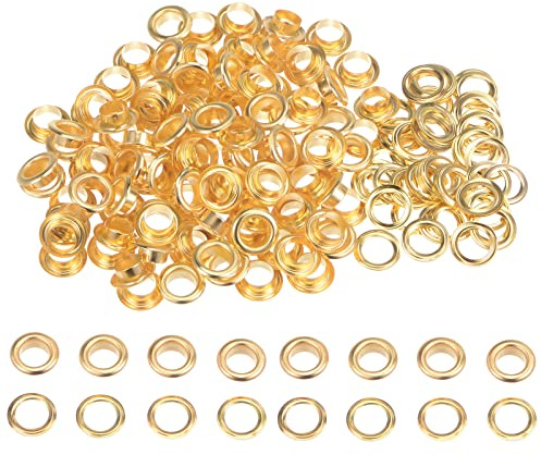 sourcing map 100 Satz 8mm Loch Tüllen Ösen Set Runde Metallösen mit Unterlegscheiben für Scrapbooking Schuhe Kleidung Leder Canvas Tasche DIY Planen (Gold Ton)