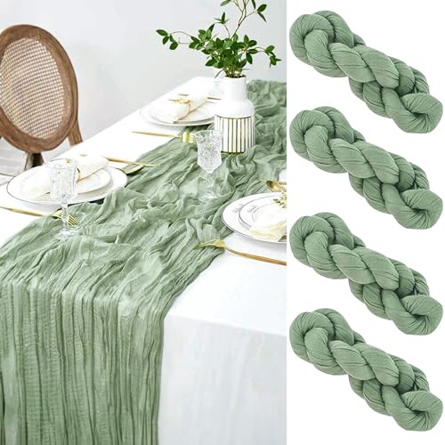 yosiio Runner da tavolo, verde, 4 pezzi, verde salvia, per formaggio, tovaglia, tovaglia da tavola, per compleanno, per boho, matrimonio, festa, compleanno, decorazione, 90 x 300 cm