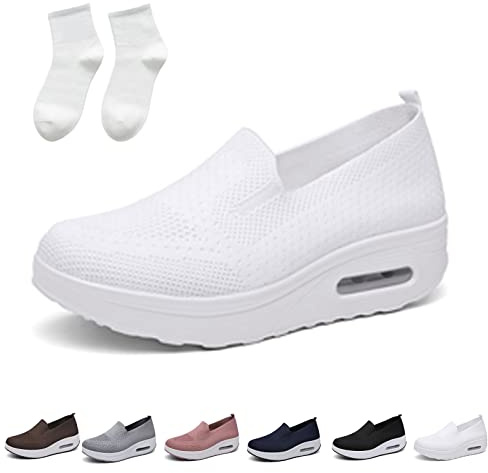 Chagoo Women's Orthopedic Sneakers, Orthopedic Platform Sneakers, Baodwshop Orthopedic Sneakers Slip-On Walking Shoes (White, 5.5 UK)