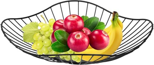 Wisebom Frutero Metalico Cesta Fruta Frutero Negro Frutero Grande de Hierro, Soldado a Mano, Fuerte Capacidad Carga，Frutero para Frutas Verduras Artículos Diversos Decoración (Negro) (30x30x6.5cm)