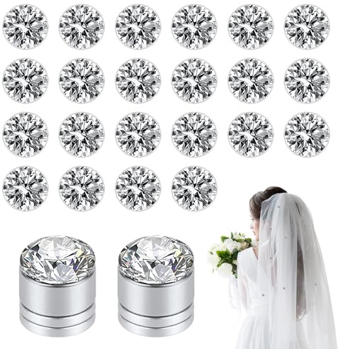 PEUTIER 24 Stück Schleier Gewichte, Hochzeit Magnetische Diamanten Elegant Trasssteine Hijab-Magnete für Kleidung Schals Frauen Mädchen Braut Kathedrale Hochzeitskleid Schleier-Accessoires