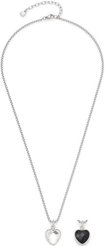 Leonardo Jewels Halskette Carli Valentins Special, Kette aus Edelstahl, silberfarbene Venezianer-Kette und Herzanhänger in klar und schwarz, 45-50 cm Länge, Damen Schmuck, 023377