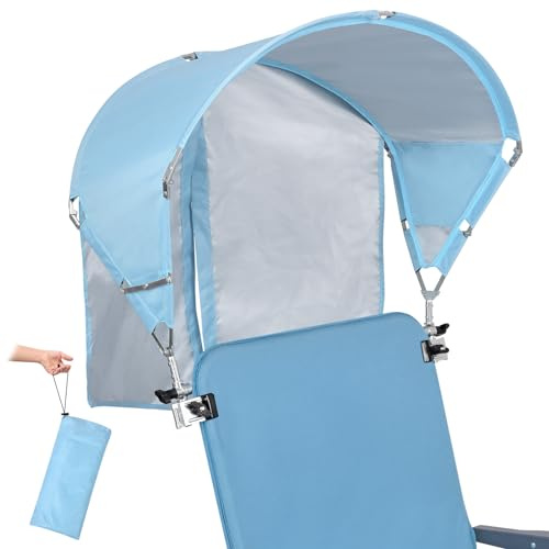 Universal Chair Umbrella Canopy, UPF 50+ Sun Shade with Adjustable Clamp, Fits Most Brands’ Beach, Camping, Lawn, Tanning, Zero Gravity, Lounge & Fishing Chairs, Blue 2 Pack