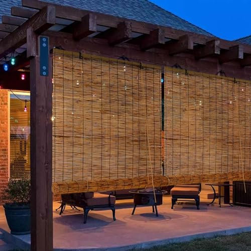 Tapparella Bamboo Avvolgibile Tende a Rullo Per Interni Esterno 50x150 60x220 100x250 90x230 120x200 160x300cm Tende Di Bambù Tende Romane Con Sollevamento Per Giardino Patio Verande Anti-Uv