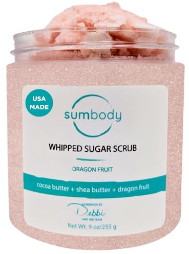 Sumbody USA Dragon Fruit Shea Sugar Body Scrub (9oz) Moisturizing Exfoliating Body Foot Hand Scrub Hydrating Nourishing Bath Essential Scrubs Women Teens Gift Self Care Vegan