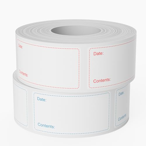 2 Rollos de 1200 Etiquetas Adhesivas para Congelador (75x25mm) Etiquetas para Congelar Autoadhesivas, Desmontables, Sin Residuos, Resistente al Aceite y Resistente al Agua, Etiquetas de Comida para