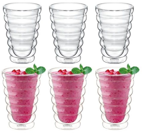 Wilmax – termoglas Bubble – 400 ml – set om 6 – dubbelväggiga glas för vatten, te, kaffe – teglas och kaffeglas – glas för varma och kalla drycker – vattenglas – diskmaskinssäkra