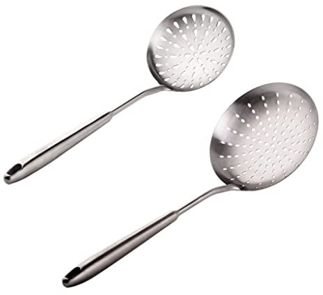 Colador de Pasta Espumadera de cocina, juego de 2 piezas, colador de acero inoxidable 304, filtro de Pasta, tamiz de malla for el hogar, patatas fritas, fideos, olla caliente, herramientas de cocina C