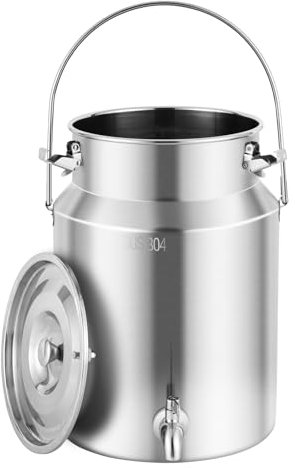 304 Stainless Steel Milk Can with Spigot 10L Milk Bucket Wine Pail Bucket Tote Jug Milk Churn Can Canister Oil Barrel Tea Canister Water Beverage Drink Dispenser with Sealed Lid