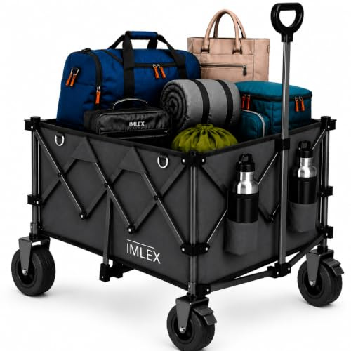 IMLEX Bollerwagen Faltbar XXL Anthrazit | Handwagen klappbar 200 Liter | 150 kg | Breite Vollgummireifen mit Bremse | Campingwagen Strandwagen Gartenwagen IM-BW4211