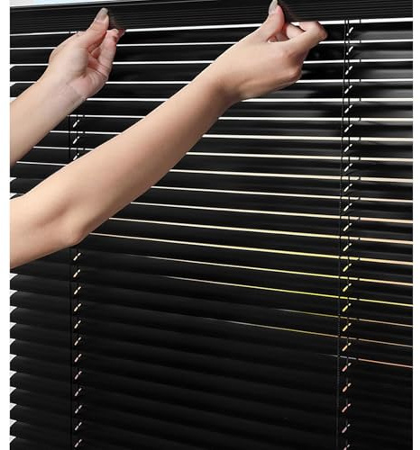 TZYYAO Aluminium Venetian Blinds 25mm Slats,Black Metal Blinds,40-150cm Wide Horizontal Mini Blinds,Anti-Glare & Thermal Insulated Venetian Window Shades,With Rope and Tilt Wand,WxH-110x130cm/43x51in