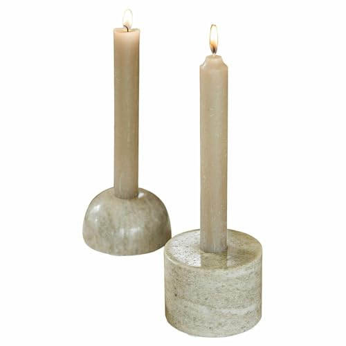 Loberon Kerzenständer 2er Set Najira, Zwei Formen, Natürliche Eleganz, Charakteristische Maserungen & Farbnuancen, für Stabkerzen, Kerzenhalter, Dekoration, Marmor, grau