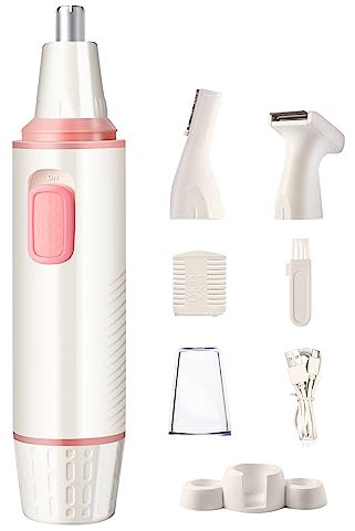 Tagliapeli Naso e Orecchie 3 in 1 Set Ricaricabile via USB, Tagliacapelli Professionale Indolore per Sopracciglia e Viso, Impermeabile, Adatto a Uomini e Donne, Bianco