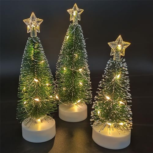 Weihnachtsbaum mit Lichtern Tabletop Mini Künstlicher Weihnachtsbaum mit LED, Künstliche Weihnachtsbäume Tannenbaum Weihnachtsbaum Tischdeko Dekoration Geschenke für Weihnachten (3PCS/Warm/21,2 cm)