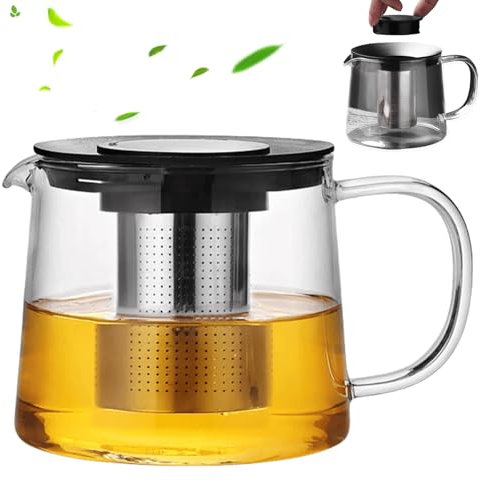 Théière en verre de 1,5 l avec passoire : théière avec infuseur, théière en verre, théière en verre, verre borosilicate, service à thé protection contre la surchauffe pour thé noir, vert, thé aux