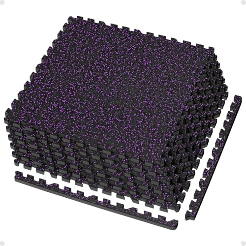 AIRHOP 6 Mattor 60x60x1,4 cm Extra tjocka robusta gummiytor, halkfria pusselmattor,lämpliga för gym och hemmaträning, tunga träningsbelastningar, golvskyddsmatta för fitness, träningsmatta, Svart&lila