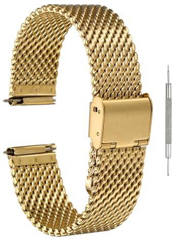 QUARKZMAN Uhrenarmband Edelstahl Mesh mit Schnalle, Uhrenarmbänder Schnellverschluss Verstellbares Vintage Ersatzarmband für Smartwatch Universal Uhr Elegantes Damen Herren
