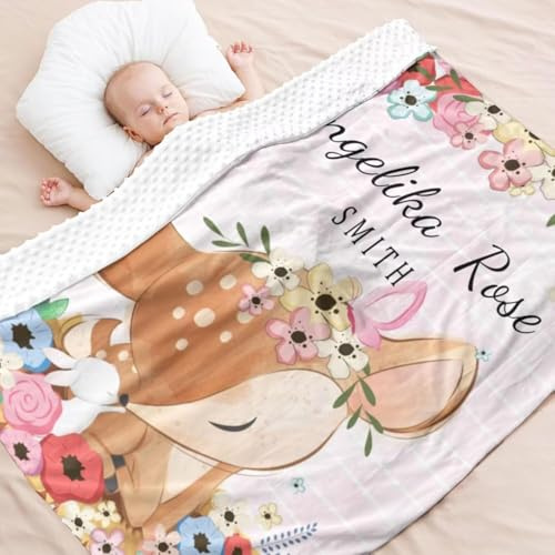 Babydecke mit Namen Personalisiert,Giraffe Muster Flauschige Warme doppelseitig Minky Kuscheldecke,Geschenk Baby Taufe Geburt Mädchen Junge für Kinderdecke Namensdecke Krabbeldecke