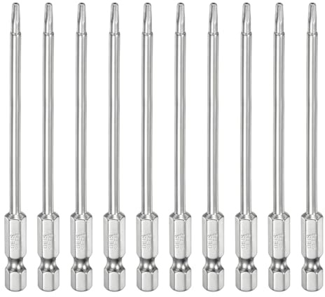 sourcing map Lot de 10 embouts Torx de sécurité T10 de 6,35 mm, tige hexagonale de 10,2 cm de long, en acier S2, embouts magnétiques inviolables, tête Torx avec trou pour perceuses de tournevis,