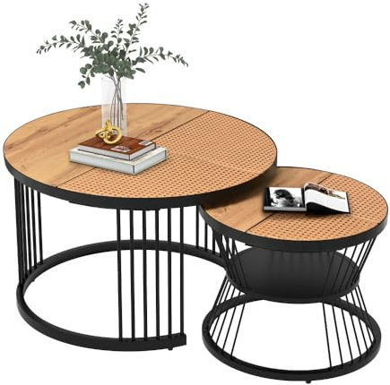 OCACA Couchtisch rund 2er Set, Beistelltisch für Schlafzimmer Balkon, Satztische fürs Wohnzimmer,Couchtisch rund 2er Set, Beistelltisch für Schlafzimmer Balkon, Satztische fürs Wohnzimmer