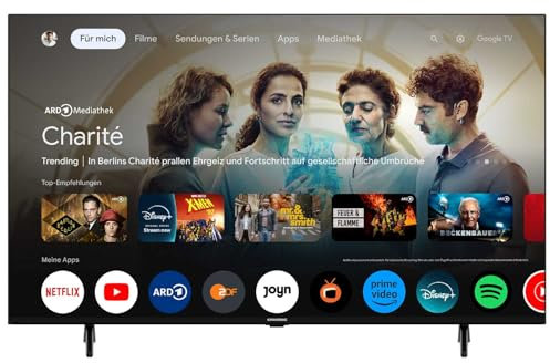 GRUNDIG 65 VOE 74 Fernseher 65 Zoll (165 cm) LED TV, Google TV, 4K UHD, Dolby Digital, HDR10, Micro Dimming Engine, Chromecast Built-in, Bluetooth, Smart TV, Schwarz