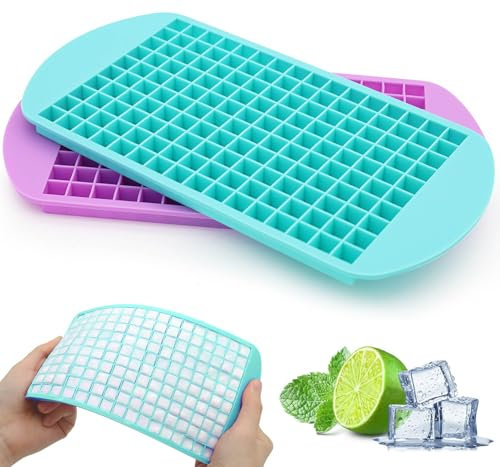 Juego de 2 bandejas pequeñas para cubitos de hielo, moldes de silicona para whisky, cócteles, botellas de agua, sin BPA, flexible y apilable (cian y morado)