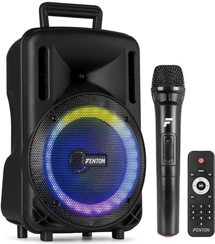 Fenton FT08LED MK2 Enceinte Soirée Bluetooth LEDs Bluetooth avec Batterie Intégrée - 300 Watts, Micro UHF Inclus, Modes Lumineux, 8 Pouces, Une Enceinte Nomade Idéale pour Animer Vos Soirées