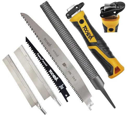 Magicbox 5 in 1 Handsäge und Feilen Set mit 4 Sägeblätter und 1 Feilen, Schnellwechsel Design, Ergonomischer, Rutschfester TPR Soft Griff, Ideal für Baumbeschnitt,PVC, Holz, Metall, Tragetasche