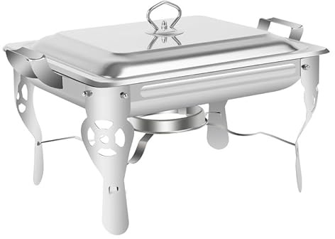 Chafing Dish Chauffe-plat en acier inoxydable avec couvercle et récipient à pâte combustible, pour buffet, restauration, fête, argenté