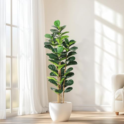 Litake Kunstpflanze Fiddle Feigenbaum 183cm, Künstlicher Feigenbaum Künstliche Pflanzen mit Weiß Topf Für Zuhause/Büro/Lagerraum/Drinnen und Draußen Dekoration
