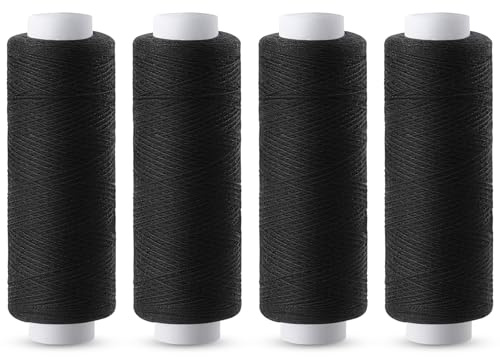 Tundi Nähgarn, 4 Stück 200 yards Polyester Garn, Schwarzer | Nähgarn für Nähmaschine, Nähgarn für Nähmaschine Schwarz, Nähmaschinengarn Schwarz für Nähmaschinen, Handnähen und Sticken