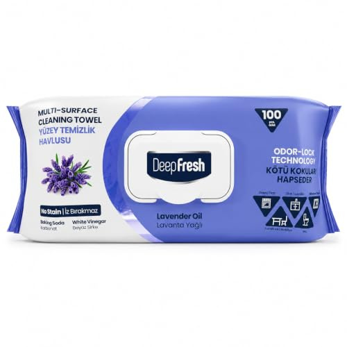 DeepFresh Lavender Scented Multi-Surface Cleaning Wipes, 100 Pieces, 12 Pack, Antibacterial, Cleaning, Big, Floor,