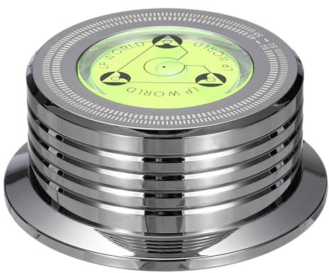 sourcing map 50Hz Record Weight Stabilizer,3x1.3 265g Aluminum Vinyl Clamp with Bubble Leveling Weight Turntable Disc Stabilizer Vibration Damper for LP Players,Chrome Black