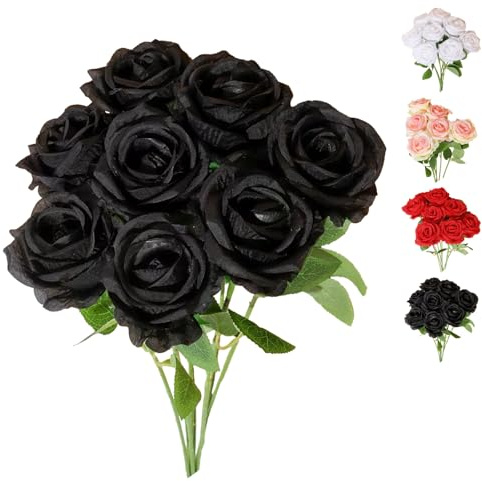 LaresDay 5 Stück Künstliche Rosen mit Stiel - Realistische Rote Dekoblumen für Hochzeit, Zuhause, Garten & Party - Stabiles 5er Set Deko Blumenstrauß (ca. 50cm) (Black)