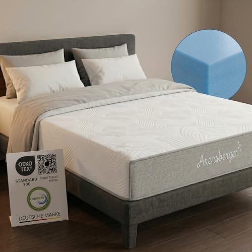 Arensberger LINA NANOCELL® Matelas en mousse gel 180 x 200 cm, 11 cm, Dureté H3, Respirant, Housse amovible 240 g/m², Lavable jusqu'à 60 °C, Matelas roulant confortable