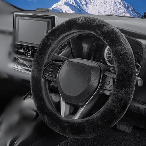 Fluffy Plush Steering Wheel Cover, 36-39cm Universal Car Steering Wheel Cover, Anti-slip, Warm Plush, Protector Stretch Auto Accessory Decoration for Women and Men(Black)