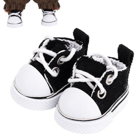 1 Paio di Scarpe di Tela per Bambole, Eleganti e Versatili Mini Scarpe con Lacci per Accessori Giocattoli da 17cm/15cm Bambola Non Inclusa(Nero)